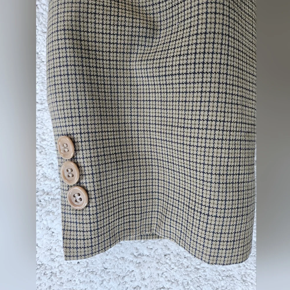 VTG LAMIFICIO PRIVERNUM Italian Tan & Navy Box Check 3-Button Blazer | S…
